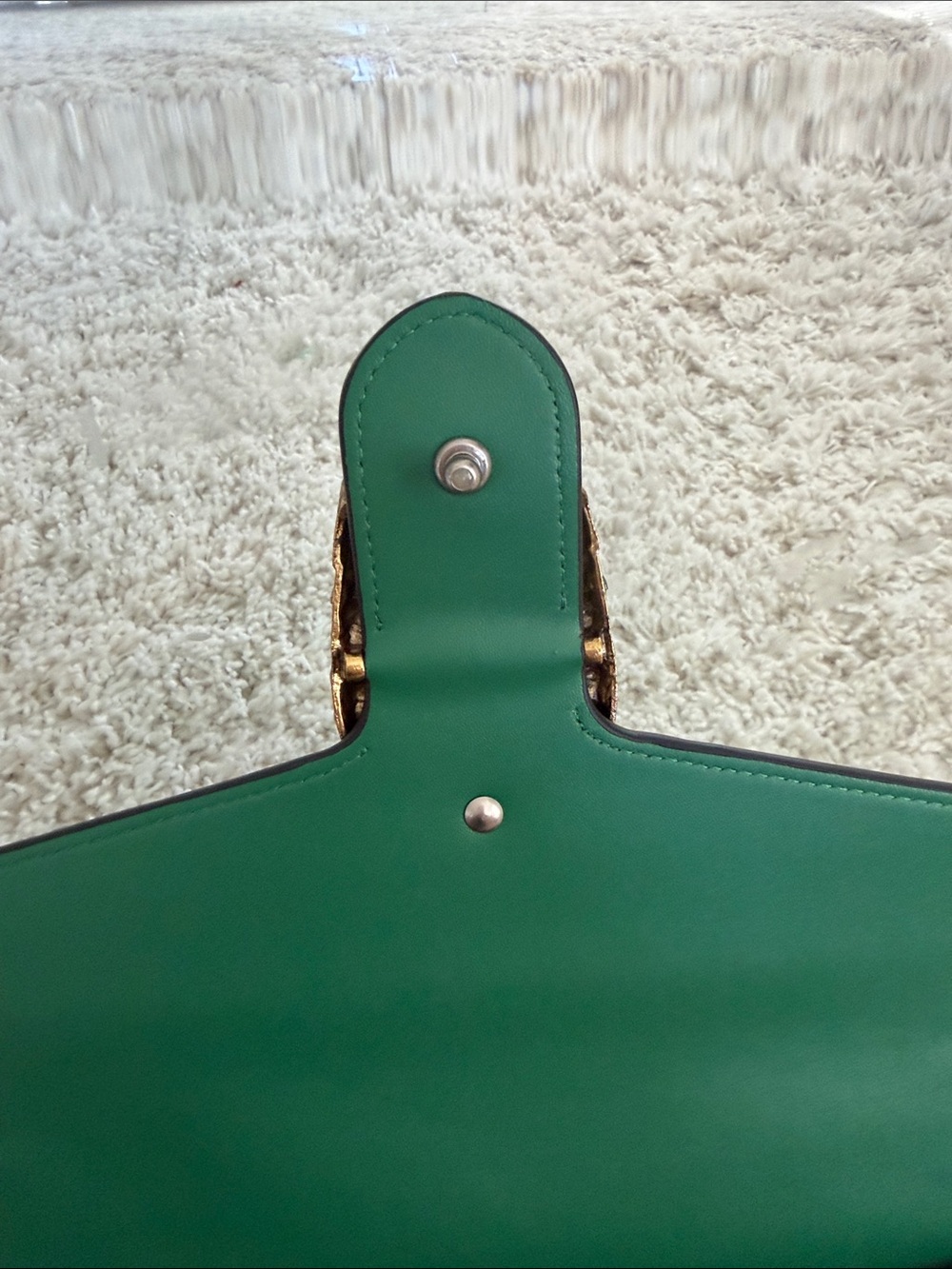 Designer Inspired Green PU Leather Shoulder Bag with Embellished Horsebit Accent - Picture 8 of 9